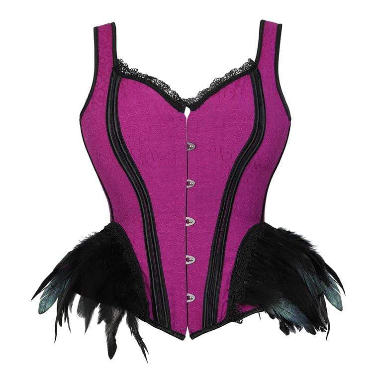 Women's Vintage Contrast Color Lace Hem Faux Fun Overbust Corsets