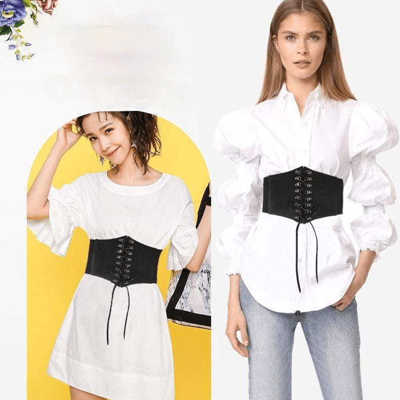 Women's Vintage Faux Leather Lacing Wide Belts