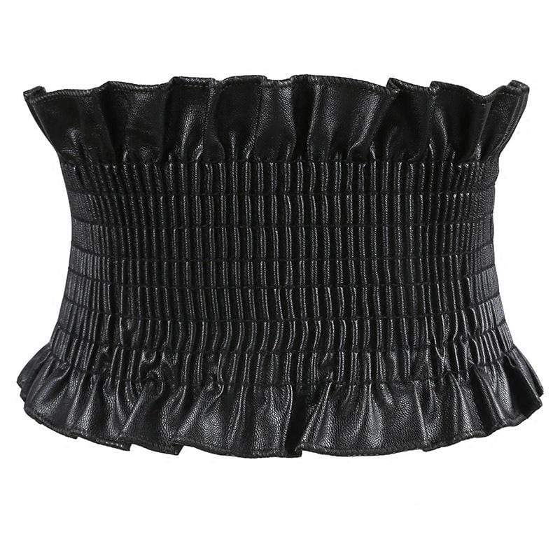 Women's Vintage Faux Leather Ruffles Wide Belts