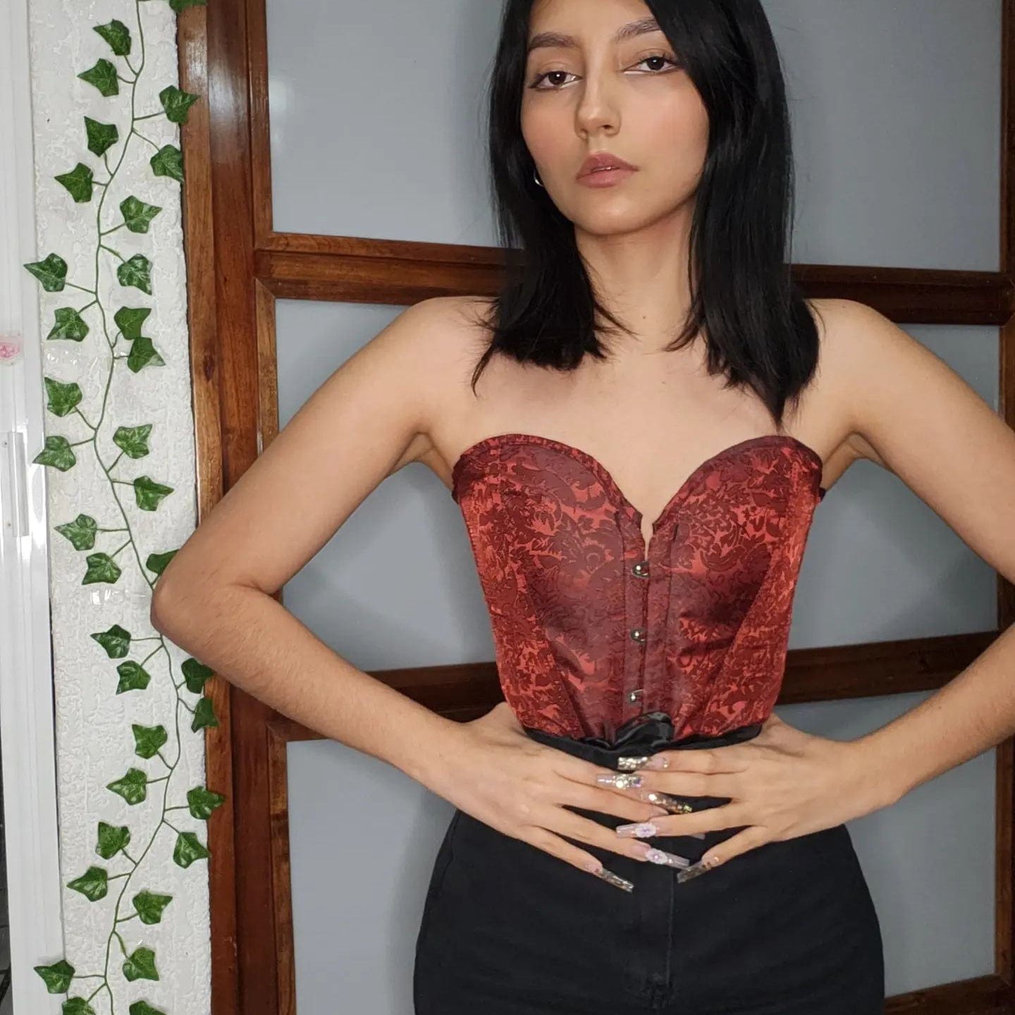 Kobine Women's Vintage Gothic Floral Printed Jacquard Overbust Corsets