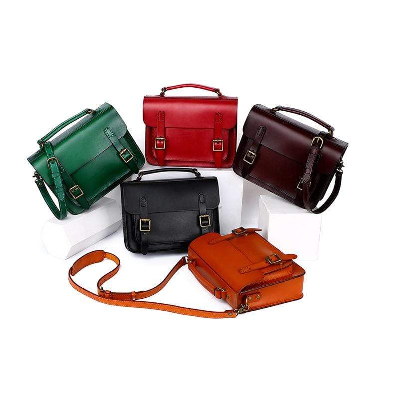 Women's Vintage Pure Color Cowhide Cambridge Satchels
