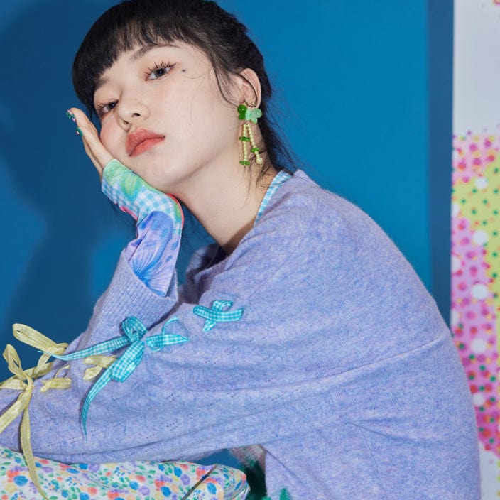 Pink Kawaii Women's Bowknot Rose Knitted Sweater