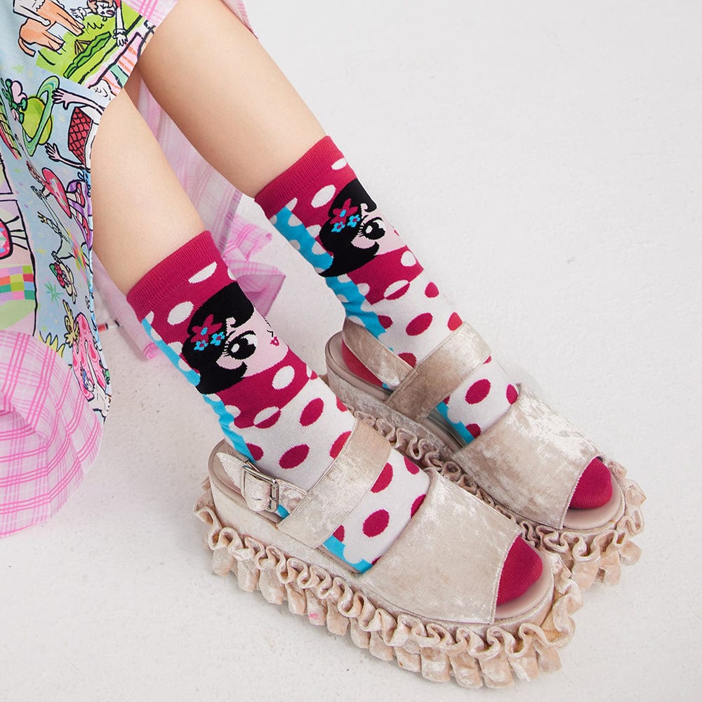 Pink Kawaii Women's Contrast Color Polka Dot Socks