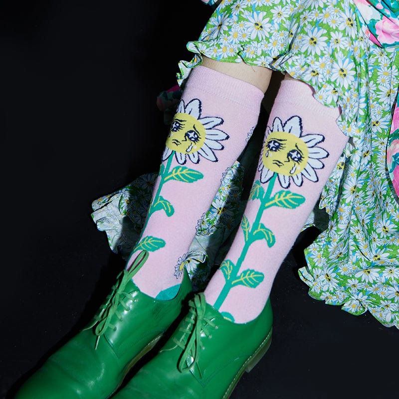 Pink Kawaii Women's Daisy Knitted Knee-high Socks