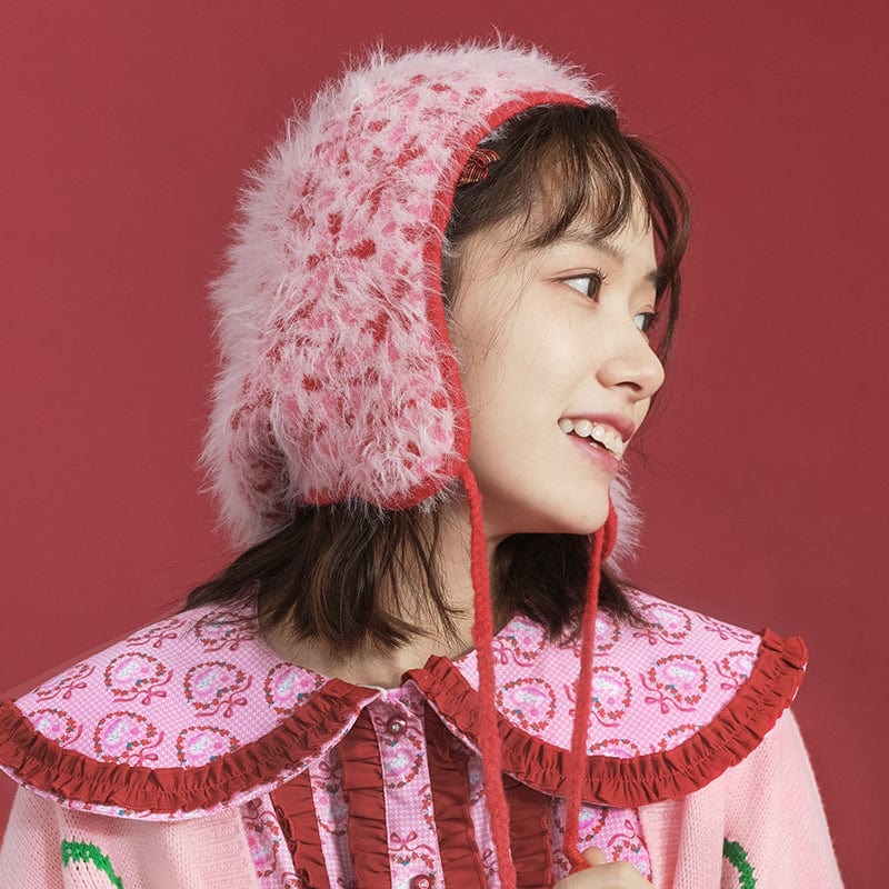 Pink Kawaii Women's Fluffy Jacquard Hat