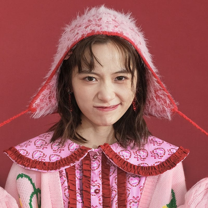 Pink Kawaii Women's Fluffy Jacquard Hat