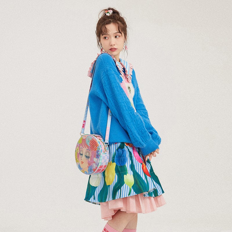 Pink Kawaii Women's Puff Sleeved Cat Knitted Sweater