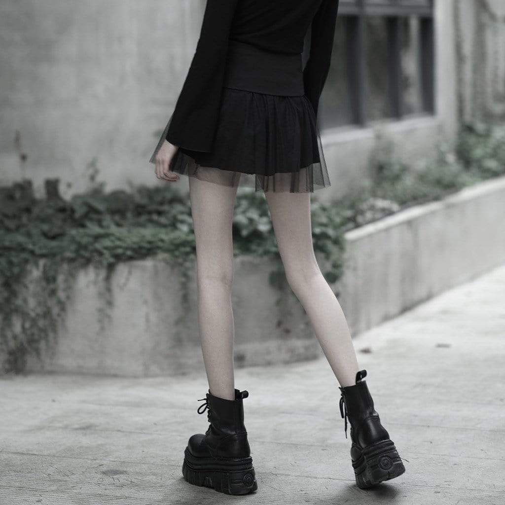PR-A Women's Goth High-waisted Lacing Multi-layered Mesh Skirts