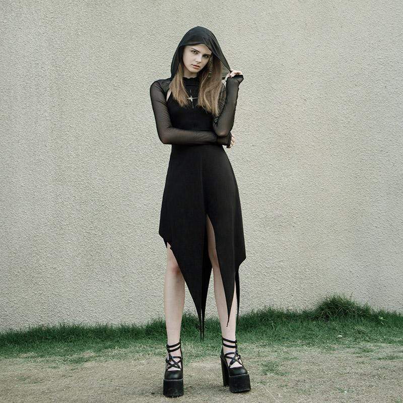 Women's Punk Irregular Cutout Black Mesh Dress