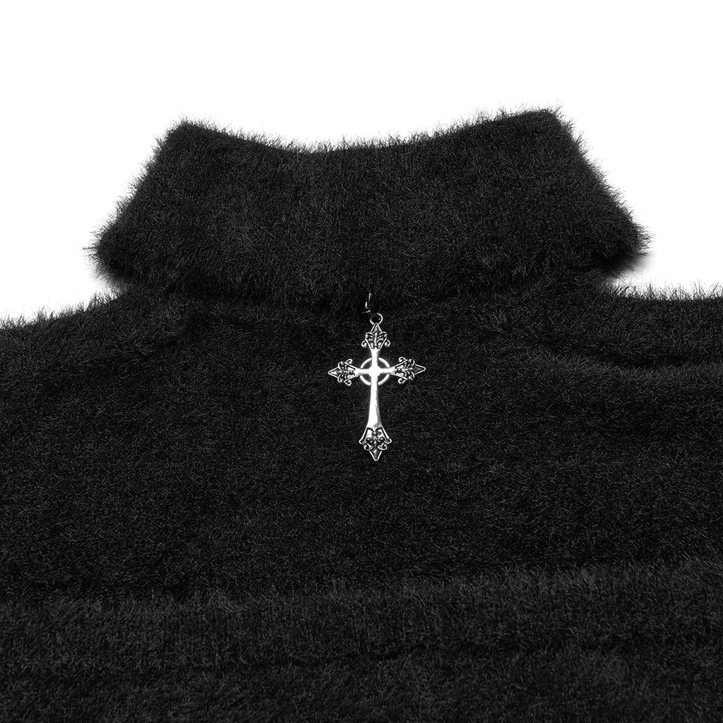 PR-A Women's Punk Off Shoulder Mohair Sweater