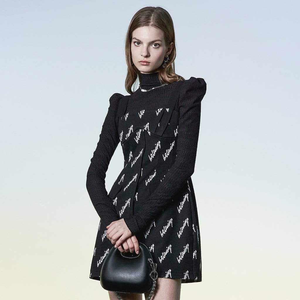 PR-A Women's Punk Puff Sleeved Ruffles Shirt