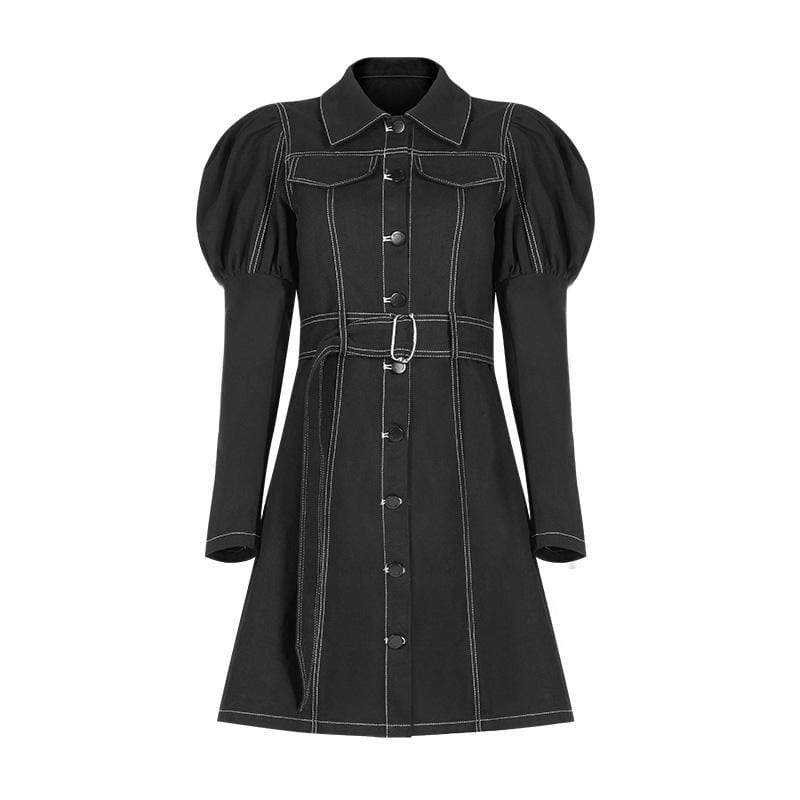 PR-A Women's Punk Turn-down Collar Puff Sleeved Dress