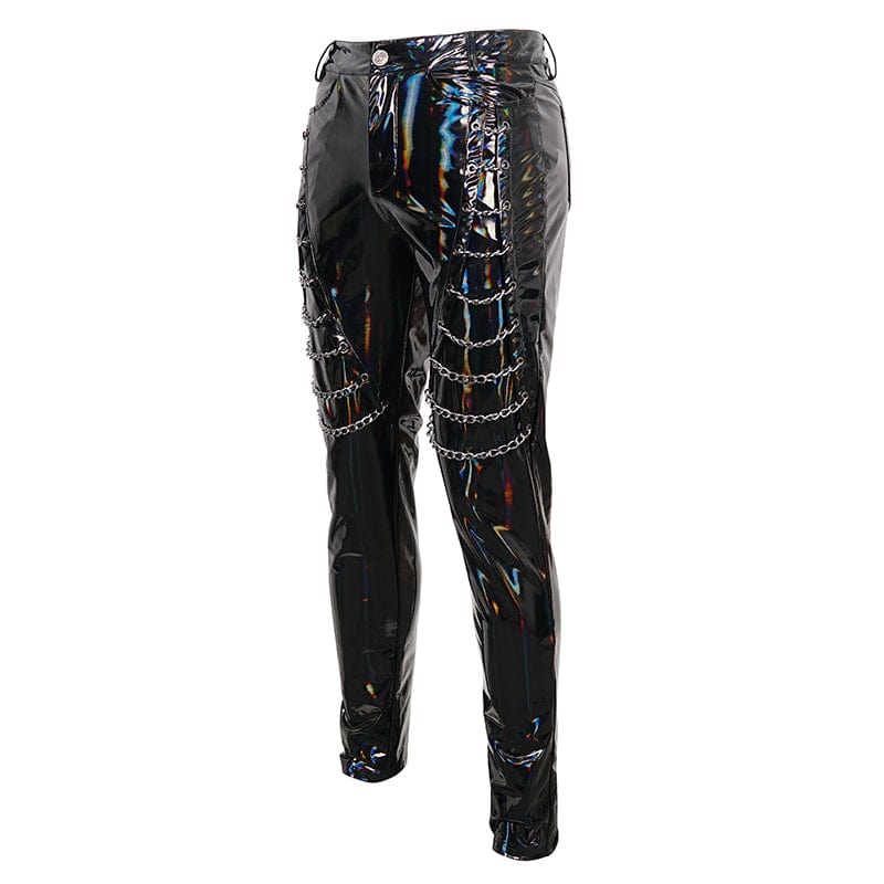 PT197 Men's Punk Patent Leather Chain Pants