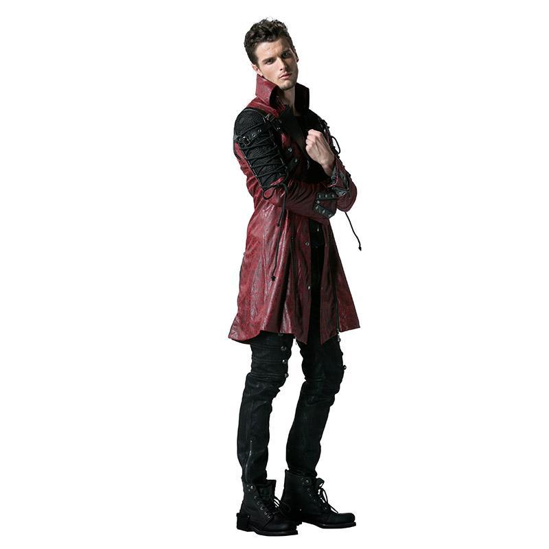 Men's Punk Studded Faux Leather Zipper Jacket Red