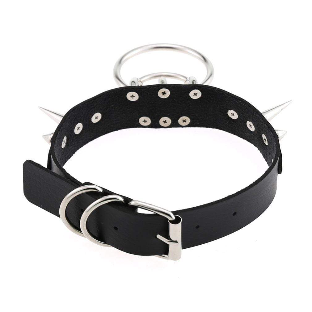 Women's Goth O-ring Rivets Faux Leather Choker