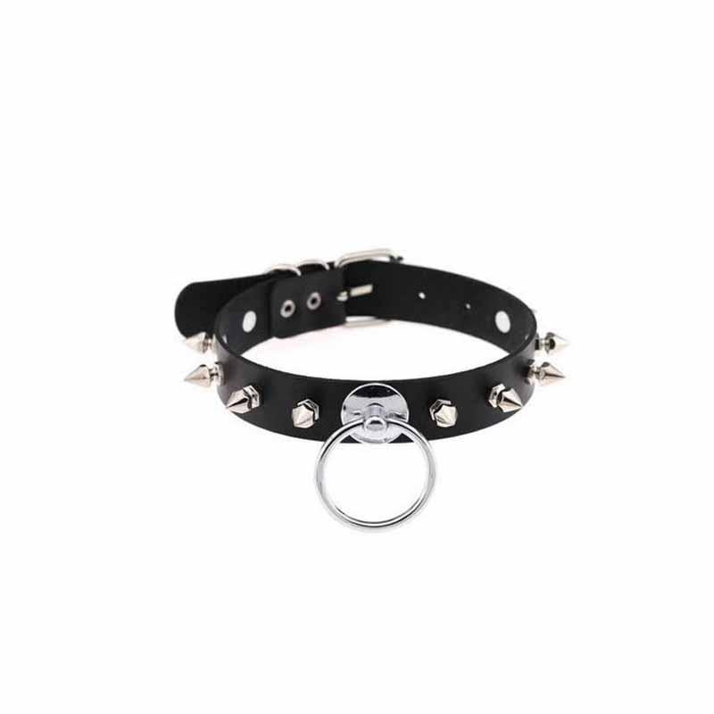 Women's Punk PU Leather Choker With O-rings