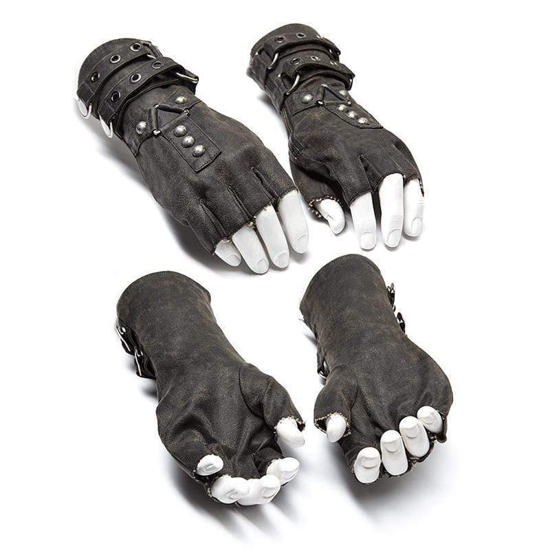 Men's Steampunk Belt Buckle Rivet Gloves Grey