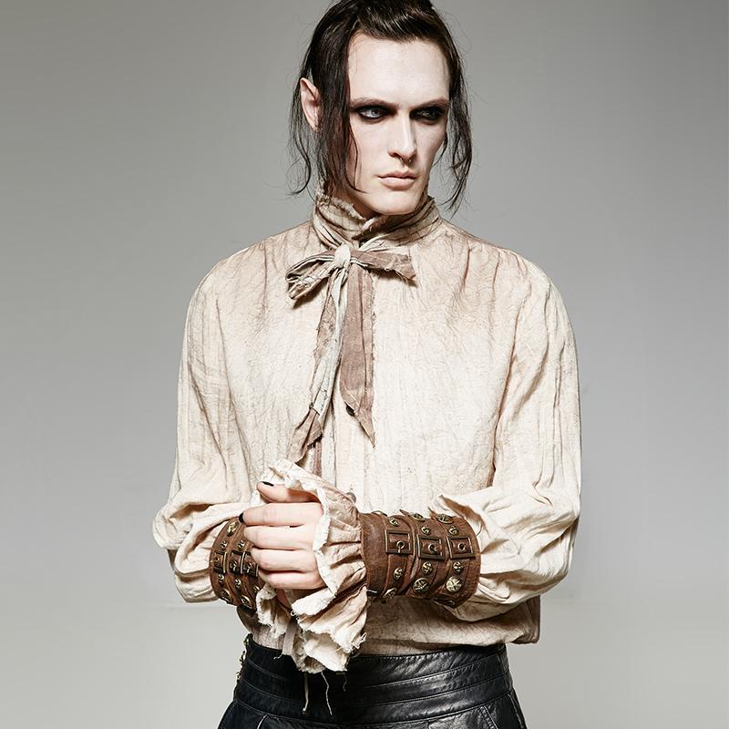 Men's Brass Buttons Lace Up Faux Leather Arm Sleeves Gloves