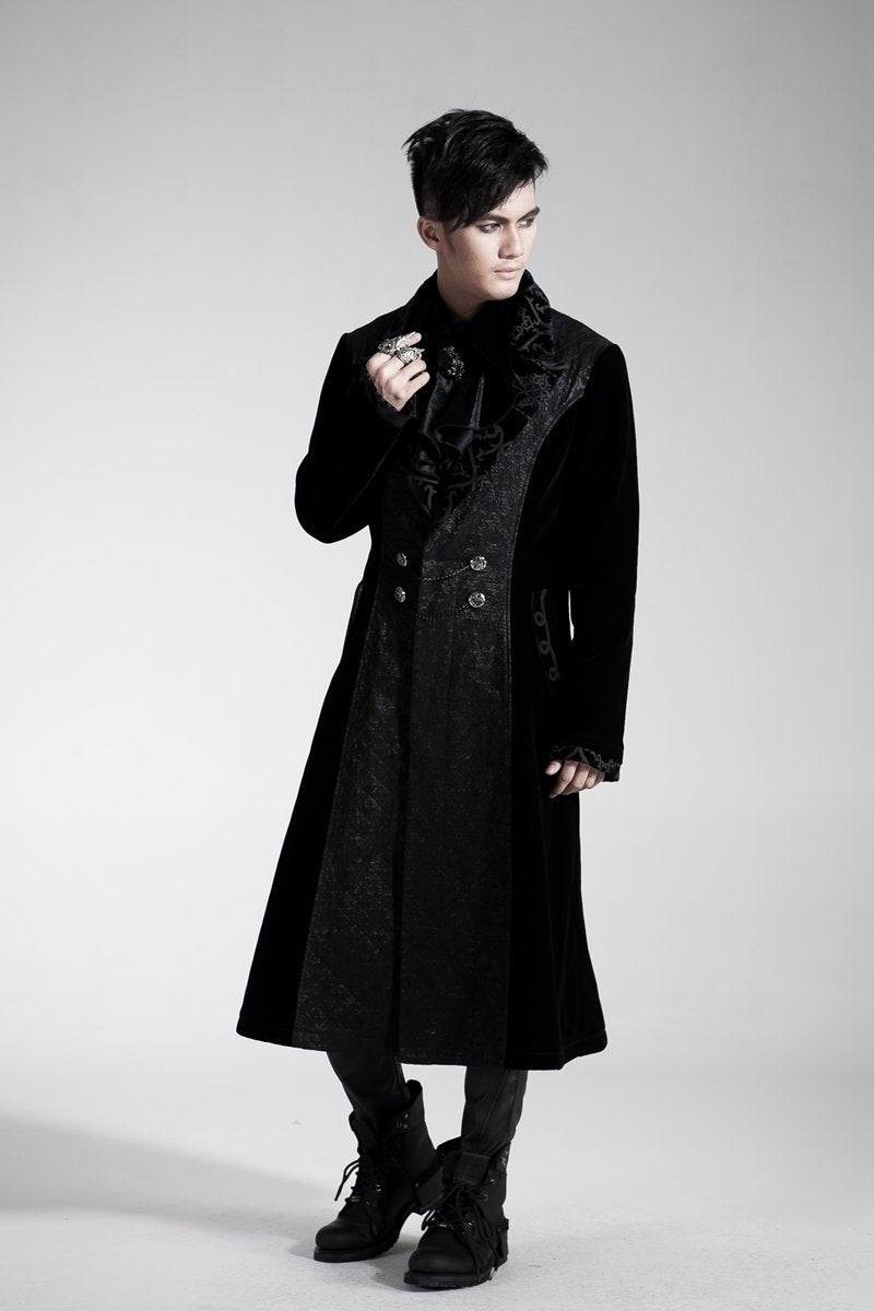Men's Gothic Floral Embroideried Turn Down Collar Maxicoat