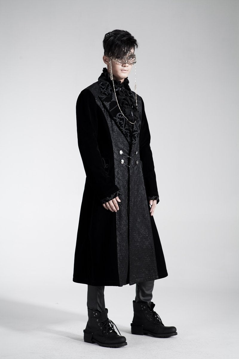 Men's Gothic Floral Embroideried Turn Down Collar Maxicoat