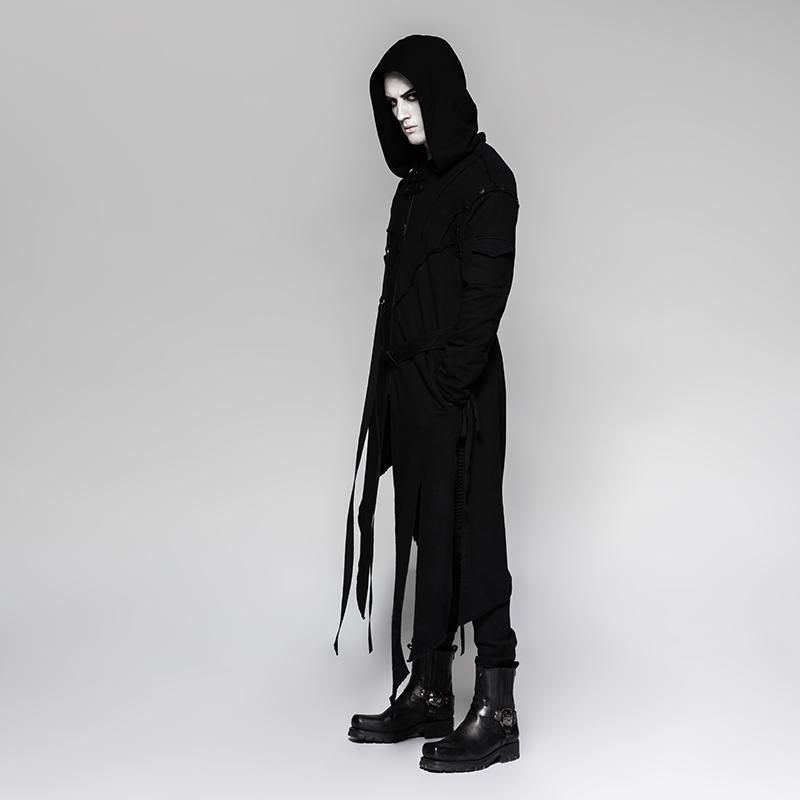 Men's Punk Irregular hooded long coat with Detachable sleeves