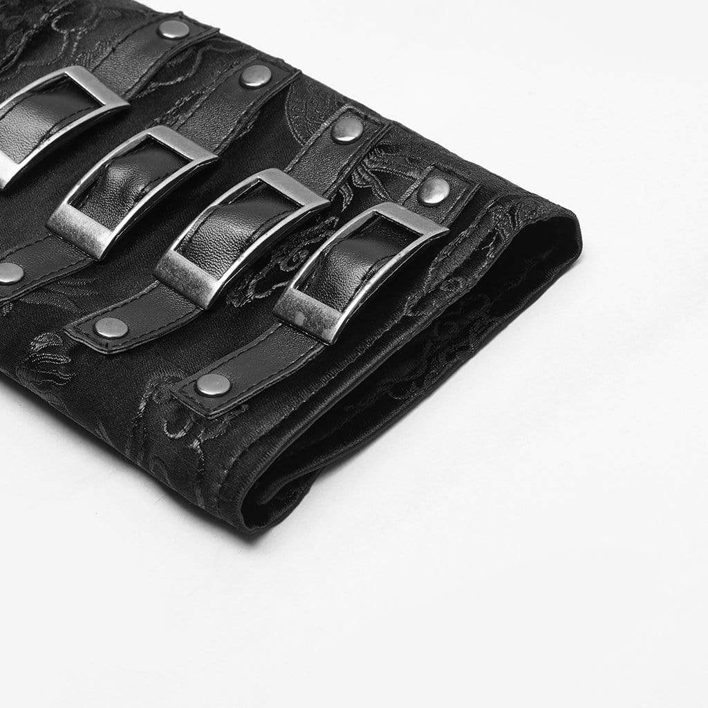 Men's Goth Floral Printed Stand Collar Shirt Black