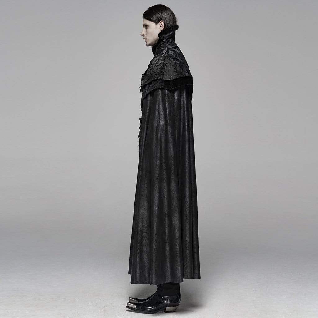 Men's Goth Stand Collar Jacquard Long cloak