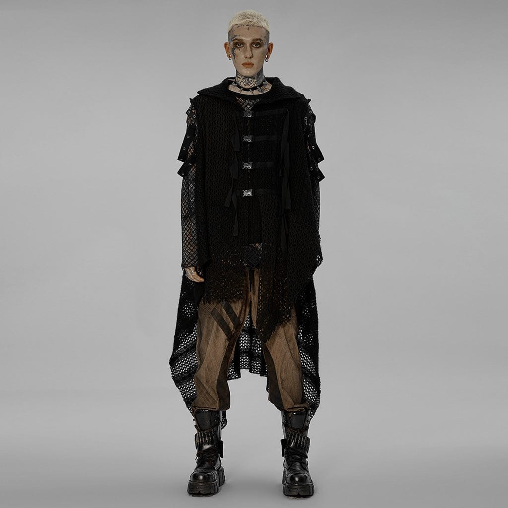 PUNK RAVE Men's Gothic Buckles Irregular Mesh Vest