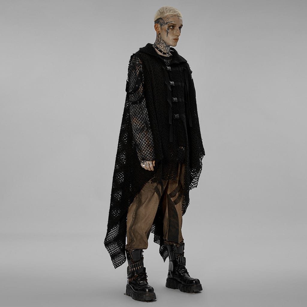 PUNK RAVE Men's Gothic Buckles Irregular Mesh Vest