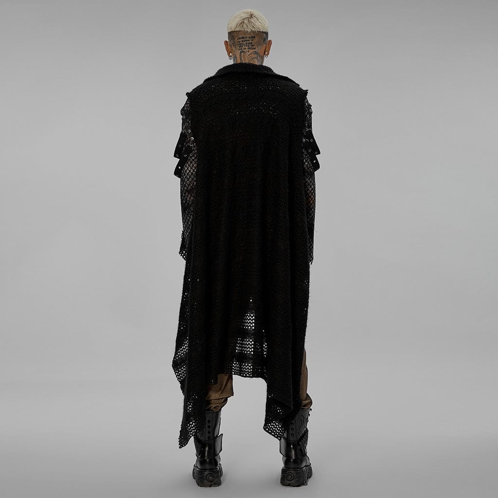 PUNK RAVE Men's Gothic Buckles Irregular Mesh Vest