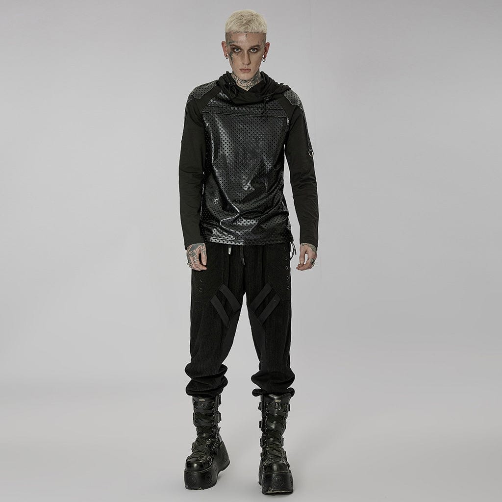 PUNK RAVE Men's Gothic Cutout Splice Drawstring Hoodies