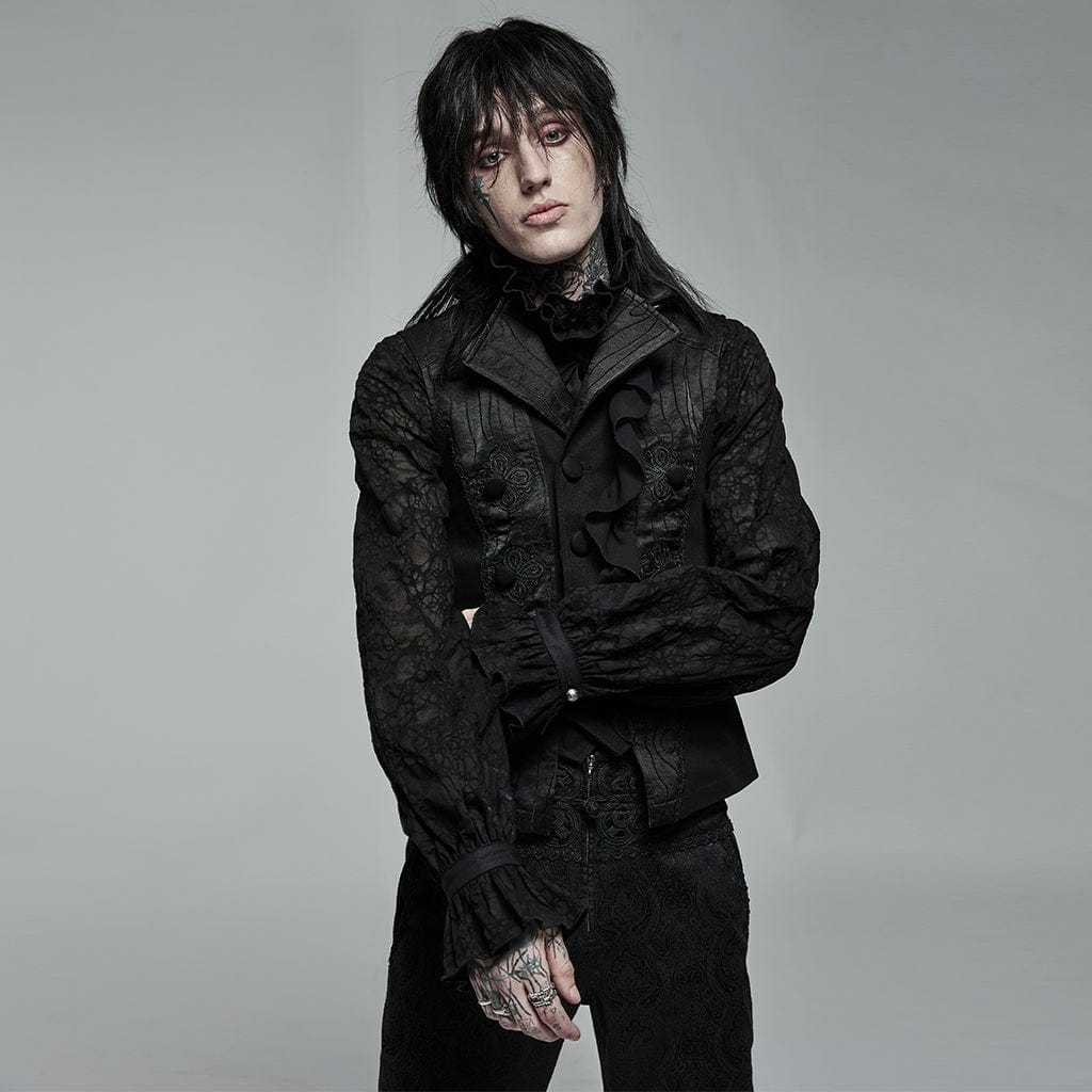 Punk Rave Men's Gothic Floral Embroidered Ruffled Waistcoat