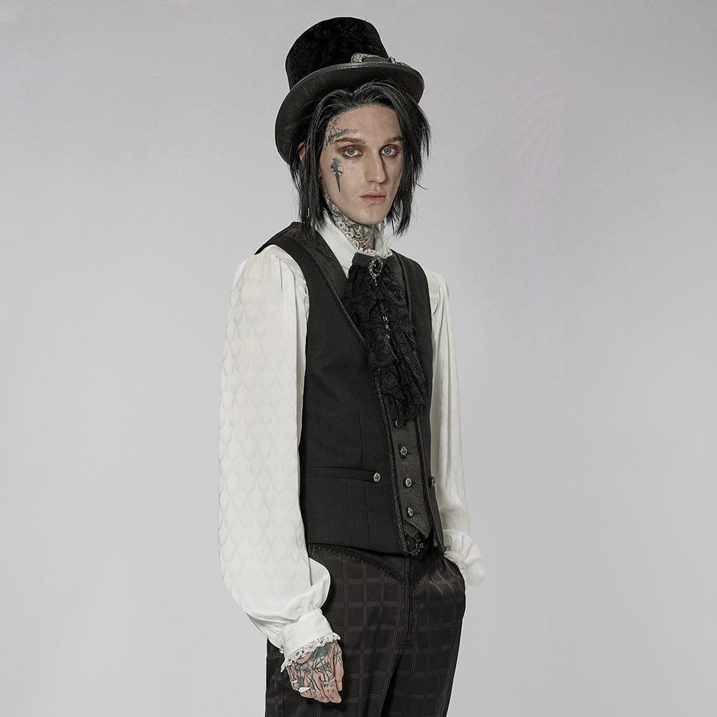 PUNK RAVE Men's Gothic Floral Printed Splice Vest