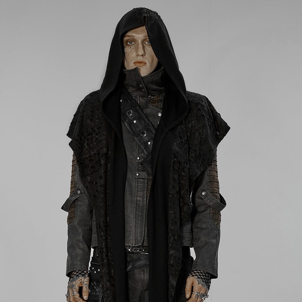 PUNK RAVE Men's Gothic Irregular Ripped Scarf with Hood