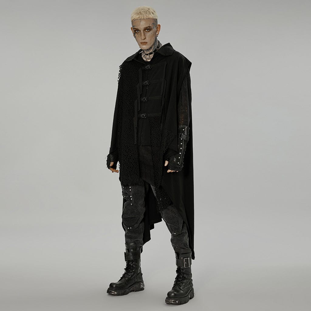 PUNK RAVE Men's Gothic Turn-down Collar Mesh Splice Irregular Vest