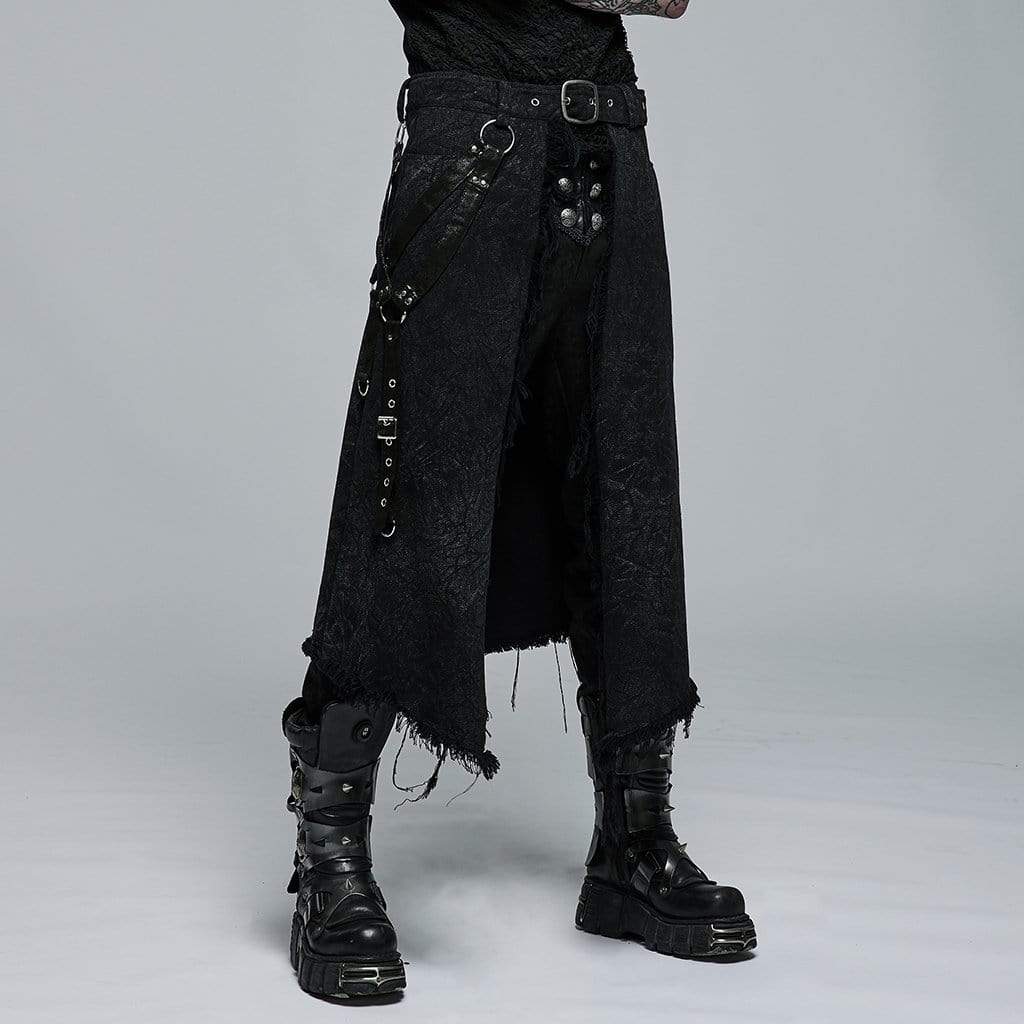 Punk Rave Men's Gothic Unedged Buckle Splice Kilt
