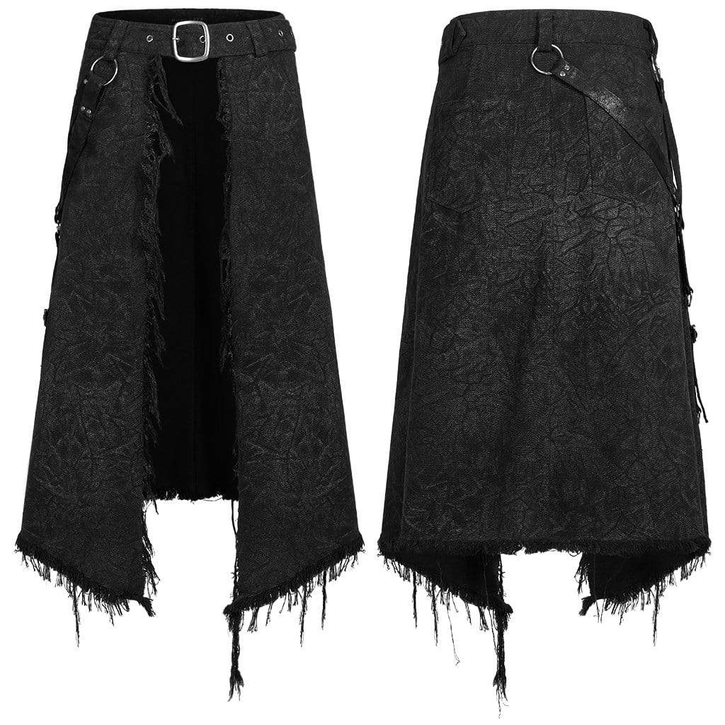 Punk Rave Men's Gothic Unedged Buckle Splice Kilt