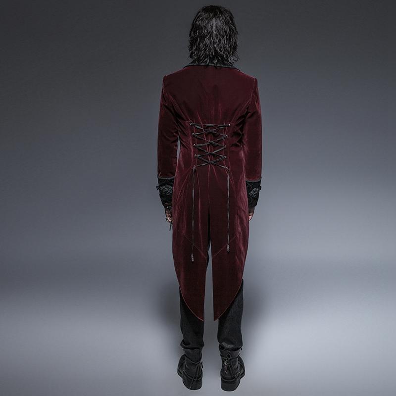 Men's Gothic Victorian Scissors Tail Velour Overcoat