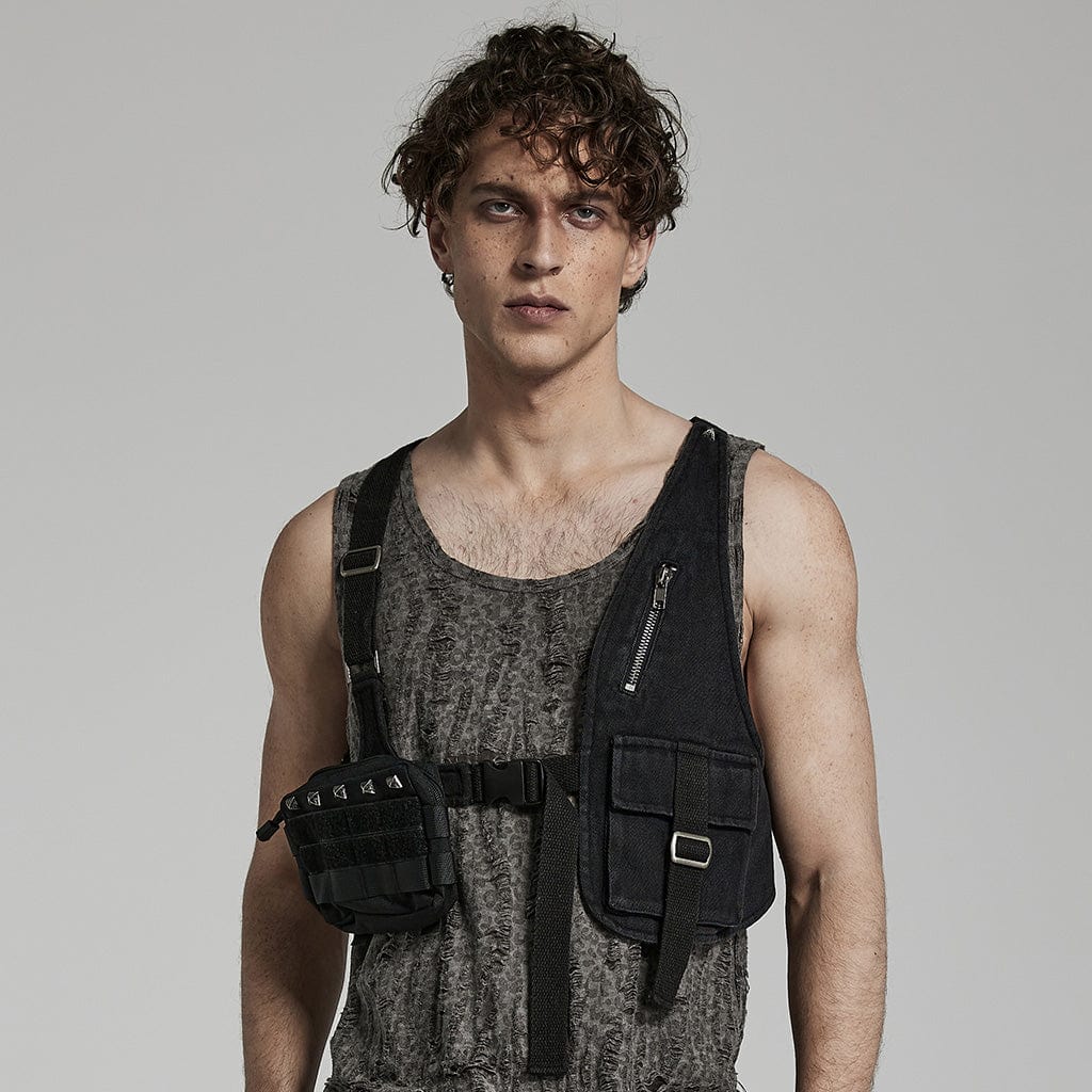 PUNK RAVE Men's Punk Big-Pocket Buckle Harness