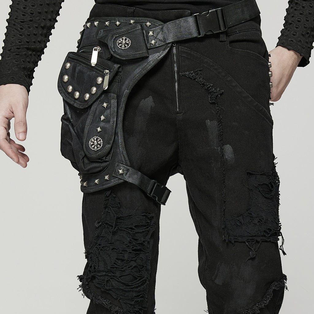 PUNK RAVE Men's Punk Big-Pocket Rivet Waist Bag