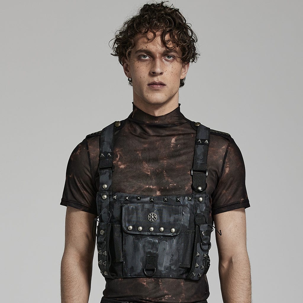 PUNK RAVE Men's Punk Camouflage Rivet Armor