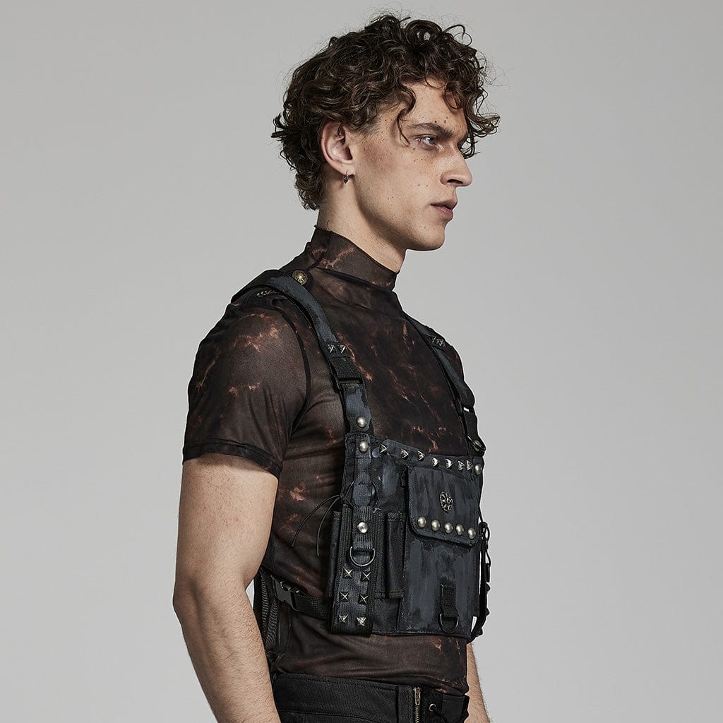 PUNK RAVE Men's Punk Camouflage Rivet Armor