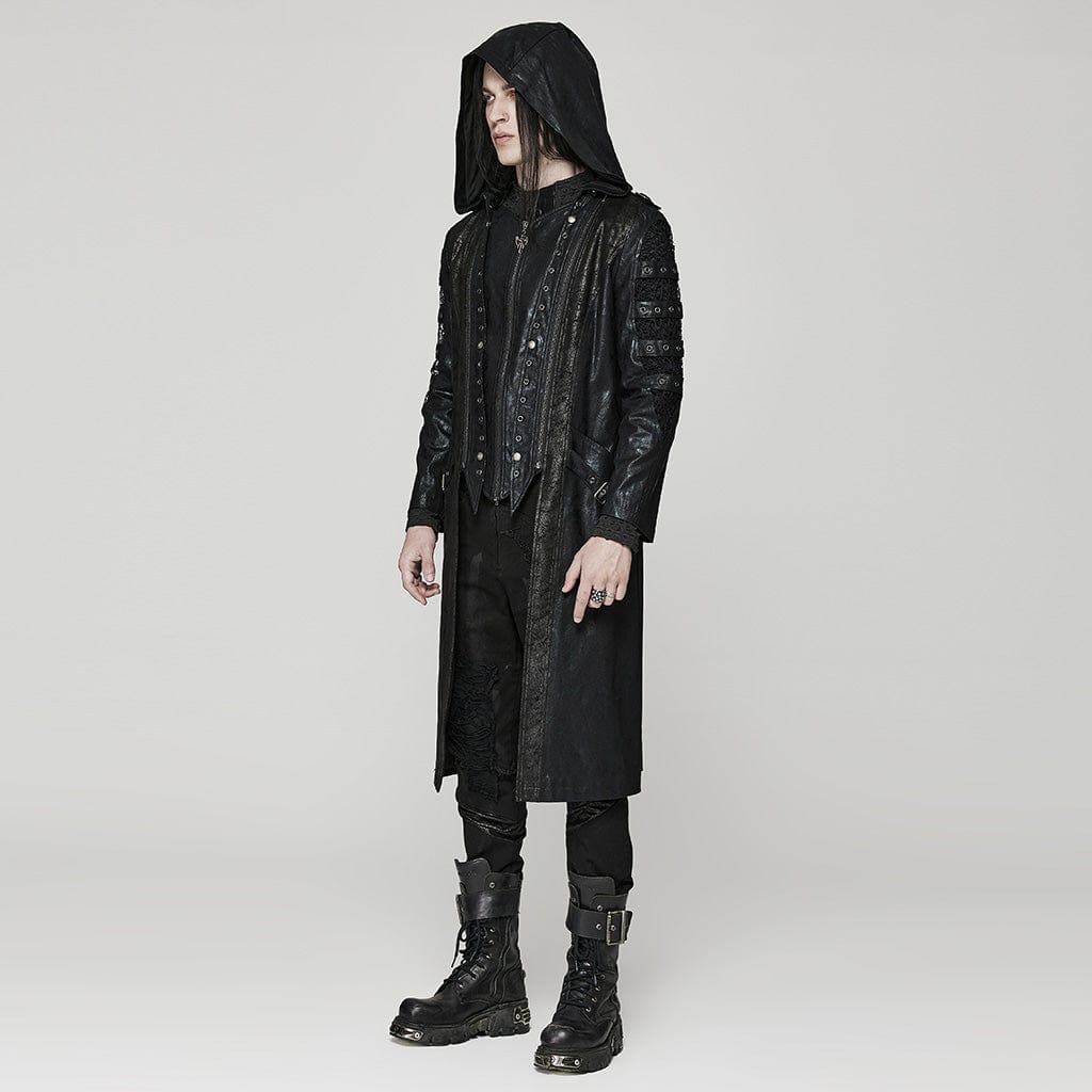 PUNK RAVE Men's Punk Crackled Mesh Splice Coat