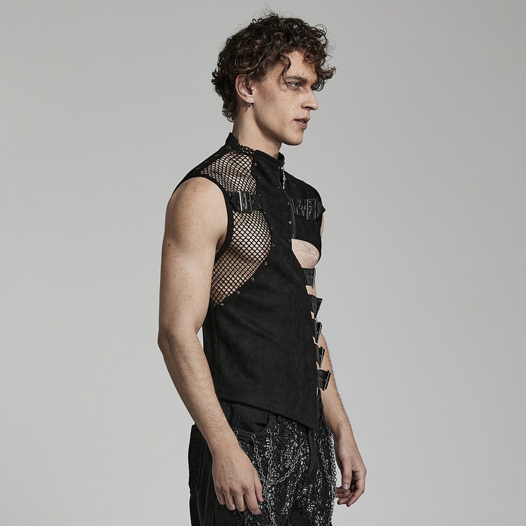 PUNK RAVE Men's Punk Cutout Buckles Vest