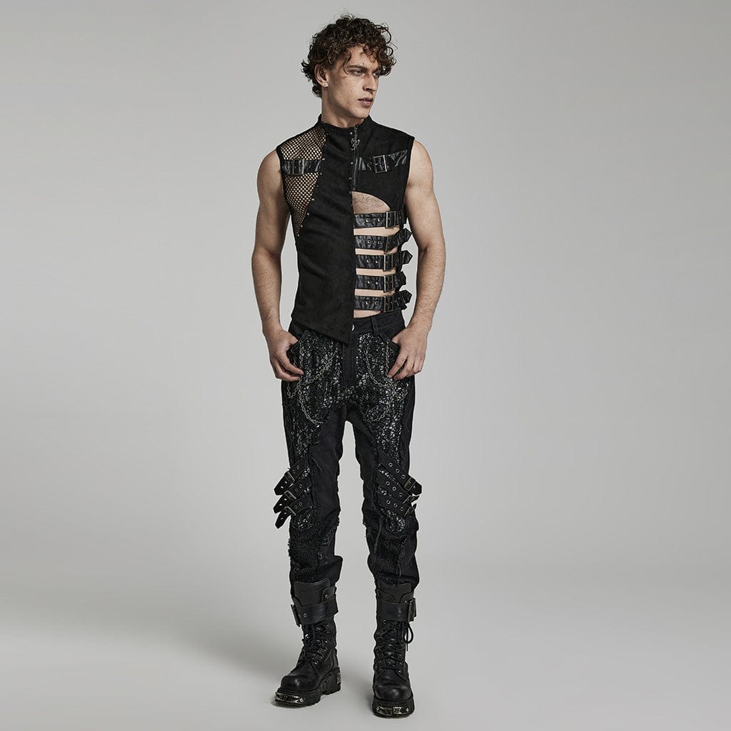 PUNK RAVE Men's Punk Cutout Buckles Vest