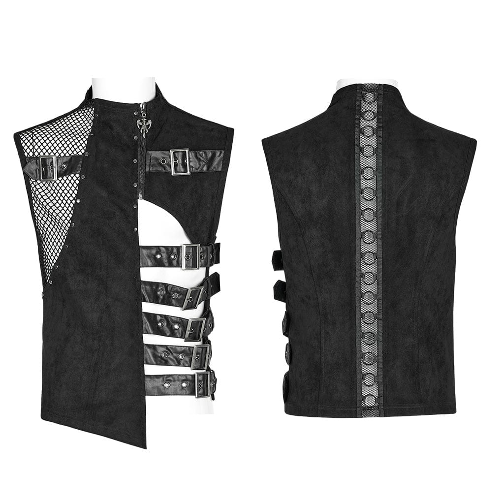 PUNK RAVE Men's Punk Cutout Buckles Vest