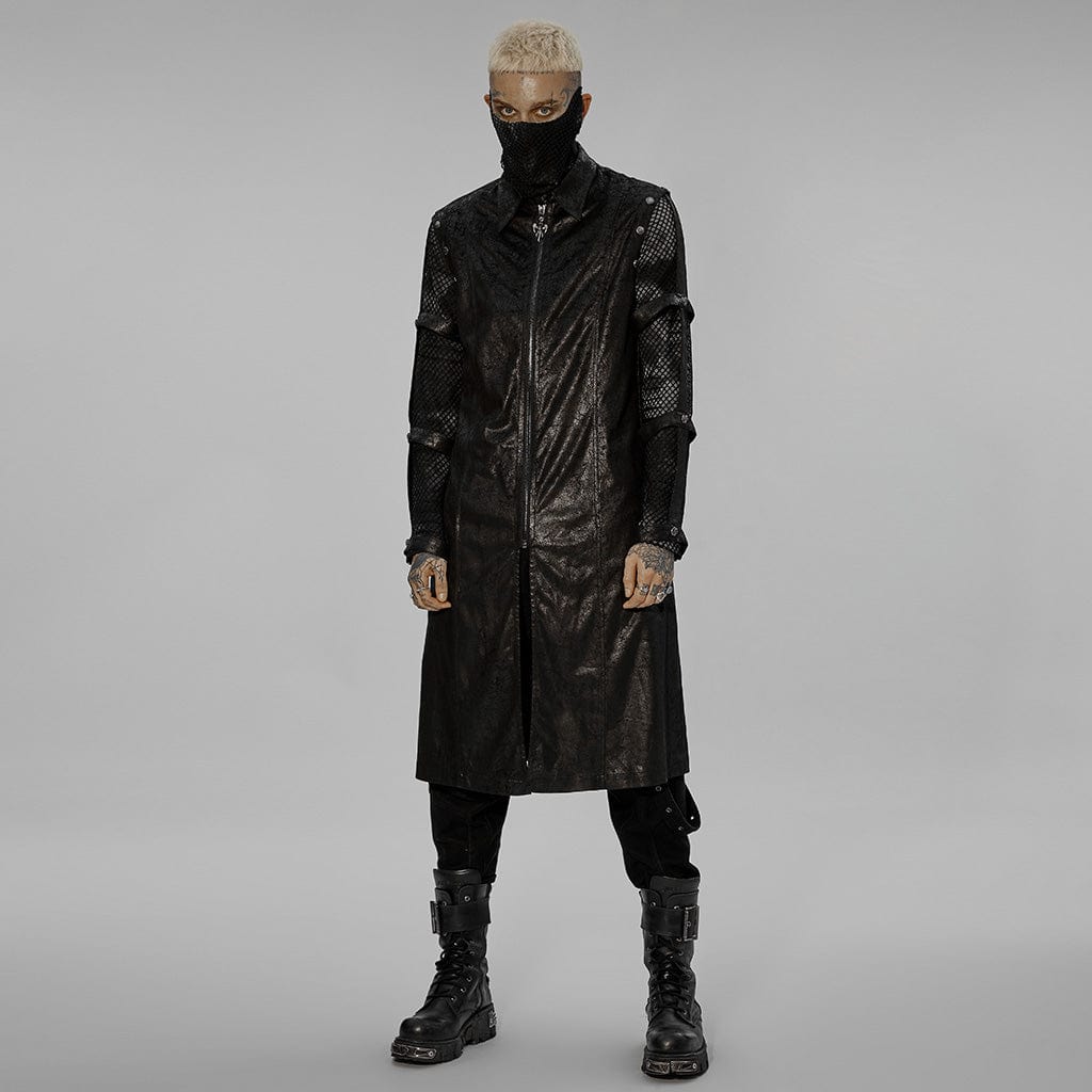 PUNK RAVE Men's Punk Cutout Detachable Sleeved Long Coat