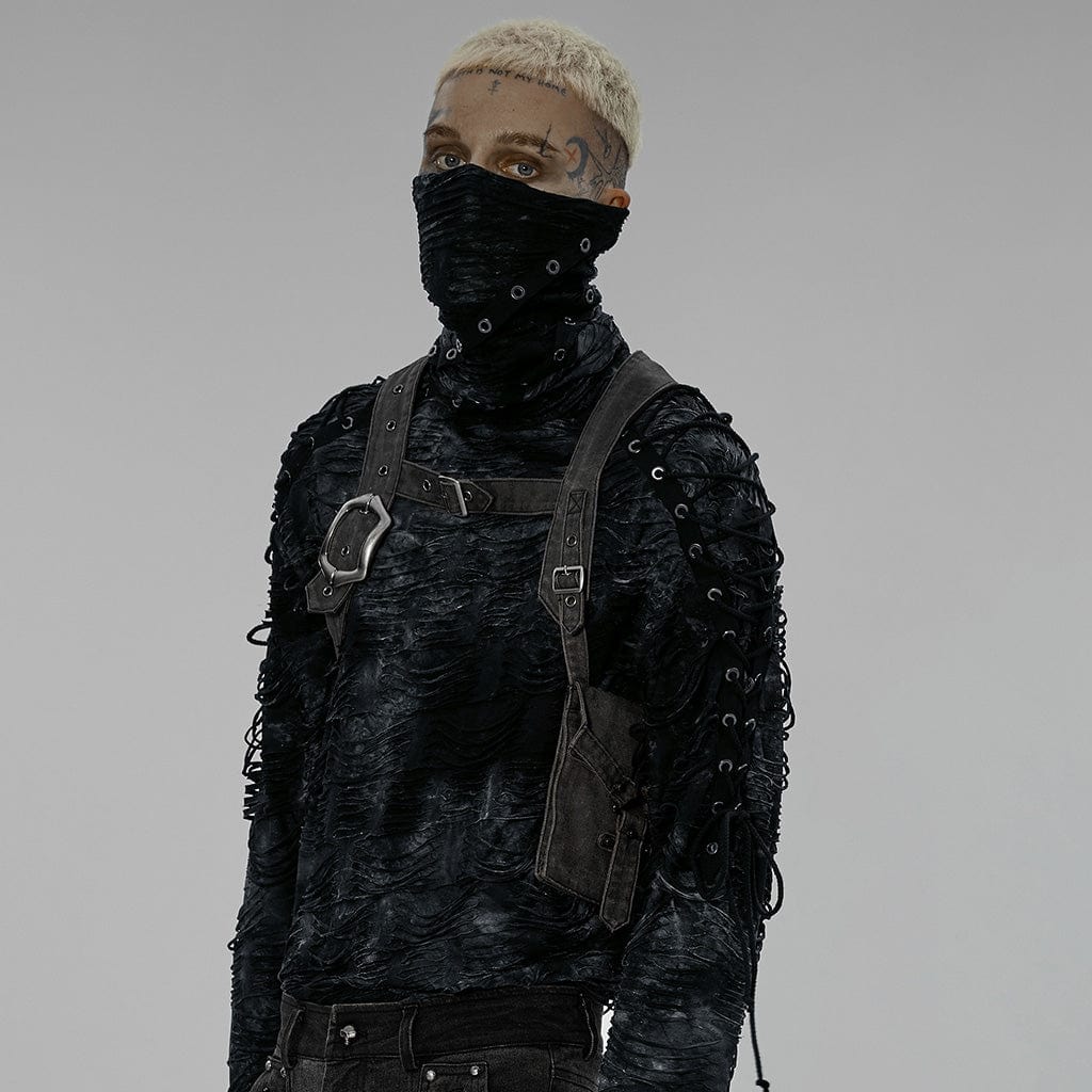 PUNK RAVE Men's Punk Distressed Buckles Harness with Bag
