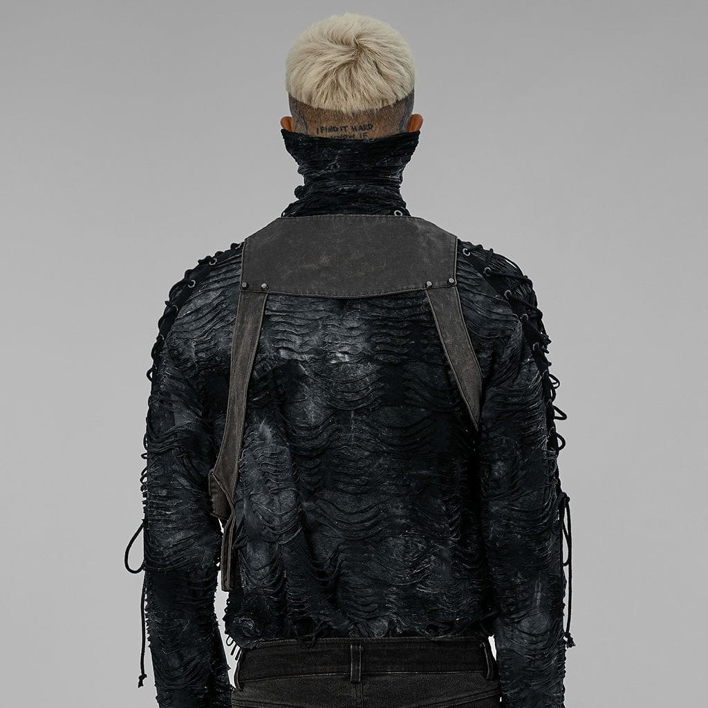 PUNK RAVE Men's Punk Distressed Buckles Harness with Bag