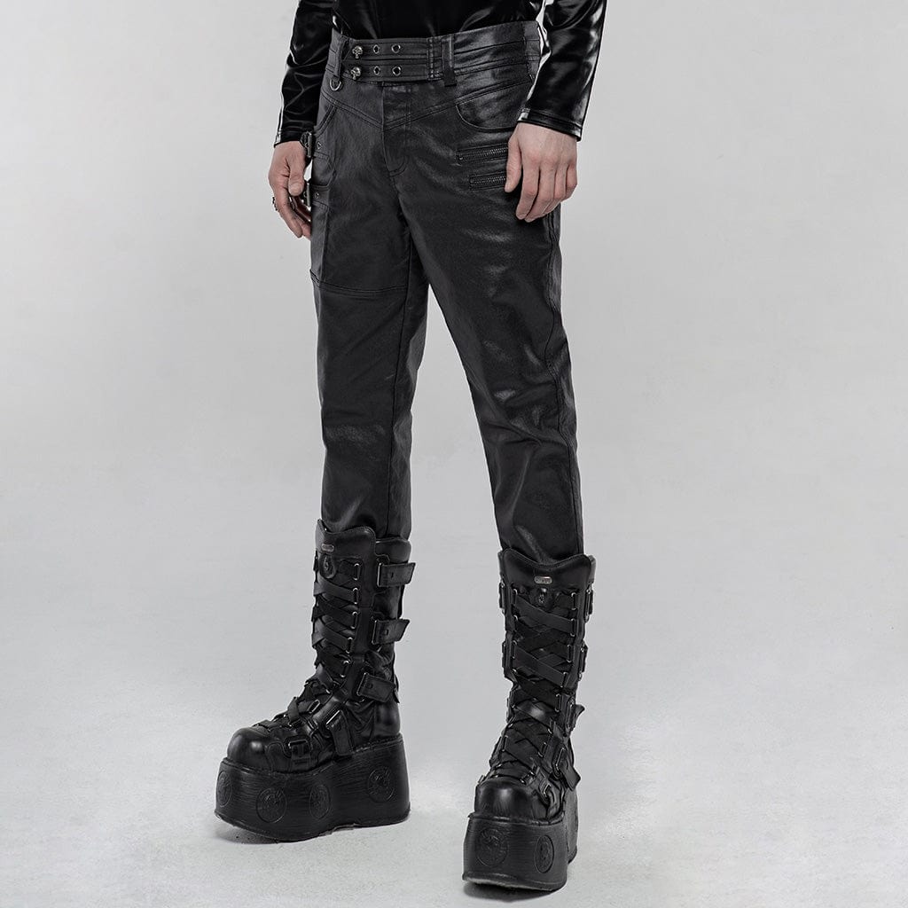 PUNK RAVE Men's Punk Faux Leather Pants